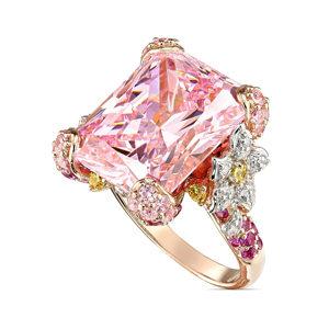 Anillo de lujo con diseño floral, morganita y diamantes engastados en oro rosa de 18 quilates para compromiso femenino - Product Image 3