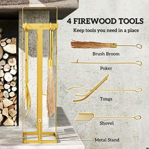 Set Moderno di 5 Utensili per Caminetto in Acciaio da 32 Pollici con Spazzola, Scopa, Paletta, Pinze e Supporto per Caminetti a Legna - Product Image 4