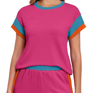 Conjunto de Camiseta y Pantalones Cortos Casuales para Mujer, Última Moda, Diseño Sólido, Camisetas y Pantalones Cortos Extra Grandes, Venta Directa de Fábrica - Product Image 1