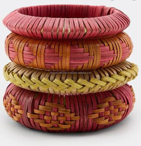 Brazaletes de mimbre personalizados a granel, pulsera gruesa hecha a mano, trenzada de mimbre de paja tejida, ratán - Product Image 3