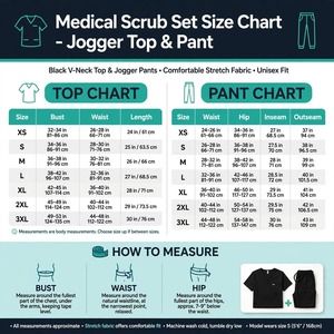 Ensemble de tenues médicales unisexe personnalisées en coton et polyester tricoté, uniforme médical, vêtements de travail pour le secteur de la santé, haut imprimé à col en V et pantalon jogger - Product Image 6