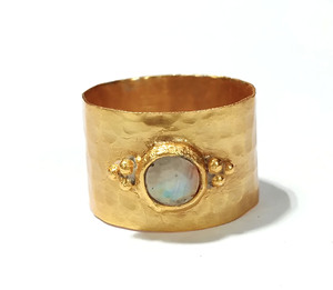 Bague Statement en Argent Sterling 925 Plaqué Or avec Pierre de Lune Arc-en-ciel Naturelle, Style Bohème, Sertissage Clos, Cadeau pour Hommes et Femmes - Product Image 5