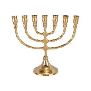 Ménorah en laiton poli à 9 branches, chandelier moderne en métal pour bougies coniques, centre de table, décoration de salon - Product Image 6