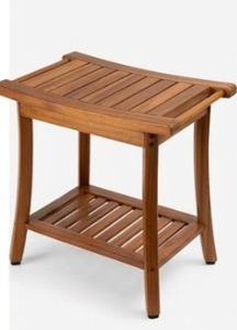 <b>Wooden</b> Bathroom <b>Bench</b> with <b>Storage</b> Shelf Minimalist Design Anti-Slip Spa Seat for Bath Use - Product Image 2