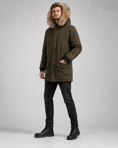Men's Long Hooded Puffer Jacket With Fur Collar Windproof <b>Winter</b> <b>Coat</b> Solid Color Casual Outwear <b>Thick</b> Polyester Zipper Closure - Product Image 3