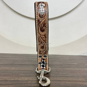 Nouveau collier de chien en cuir à carreaux réglable à la main écologique laisse et plomb en cuir véritable 3 pièces ensemble assorti pour chiens - Product Image 6