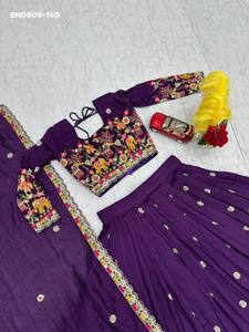 Nuevo conjunto de lehenga-choli y dupatta de chinon con bordado y cordón, para uso ocasional, a precio de mayoreo. - Product Image 3