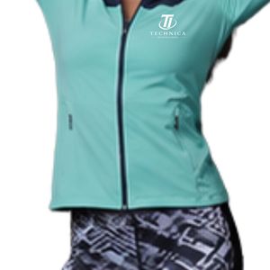 Conjunto Deportivo para Mujer, Chaqueta Deportiva con Cierre Completo en Azul Marino y Aqua, y Leggings Estampados de Cintura Alta - Product Image 5