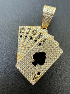 Colgante de Cartas de Póker Chapado en Oro con Incrustaciones de Cristal de Estrás, Diseño de 10 J Q K A, Estilo Hiphop, Unisex, para Regalo - Product Image 1