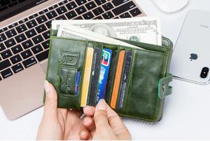 Portefeuille pour femme en cuir véritable vert, écologique, avec blocage RFID, porte-cartes, poche à monnaie zippée, organiseur de portefeuille pliable, petit format - Product Image 3