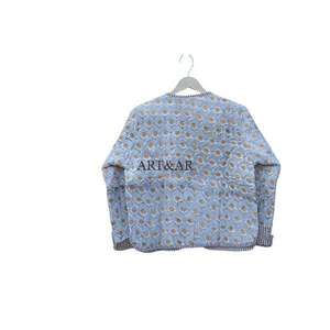 เสื้อโค้ทผ้าฝ้ายถักลายดอกไม้แบบสั้น บุผ้าแบบควิลท์ ติดกระดุมลายทาง ทอแบบระบายอากาศ มีกระเป๋า สำหรับฤดูใบไม้ร่วงและฤดูหนาว - Product Image 6