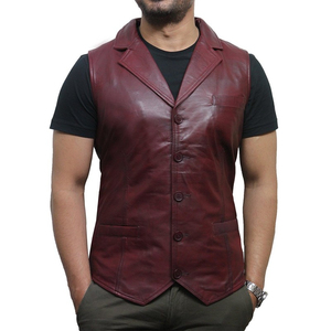 Chaleco de Cuero Genuino para Hombre, Cuello Camisero, Botones al Frente, Sin Mangas, Estilo Motero, Ropa de Otoño - Product Image 4
