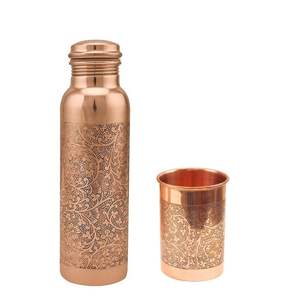 Botella de Agua de Cobre Puro con Acabado Martillado, Beneficios Ayurvédicos para la Salud, a Prueba de Fugas, para Deportes, Yoga, Gimnasio, Recipiente de Cobre 100% Sin Costuras - Product Image 3