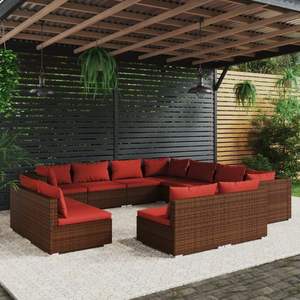 Ensemble de salon de jardin en rotin PE brun avec structure en acier thermolaqué, collection de meubles d'extérieur durables - Product Image 1