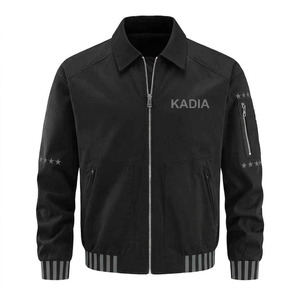 Unisex Solid Autumn Streetwear <b>Slim</b> <b>FIT</b> Front Canvas Zipper Leather Bomber <b>Jacket</b> OEM Service - Product Image 2