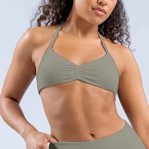 Tops de yoga sin costuras para mujer al por mayor, sujetador deportivo push-up sin espalda con tirantes delanteros fruncidos, diseño transpirable para yoga y gimnasio - Product Image 4