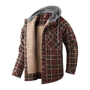 Men's Winter Hooded Sherpa Lined Canvas <b>Jacket</b> Casual <b>Thick</b> Windproof Work Coat With Front Pocket Regular Fit - Product Image 3