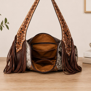Handcrafted Hair On Cowhide Leather Western Fringe Hobo Shoulder Bag Tooled Leather Cowgirl <b>Purse</b> Vintage Everyday Handbag women - Product Image 4