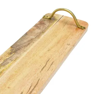 Wooden Decorative Tray With Brass Handles Rustic Rectangle Serving Platter ZE-3224C - Product Image 5