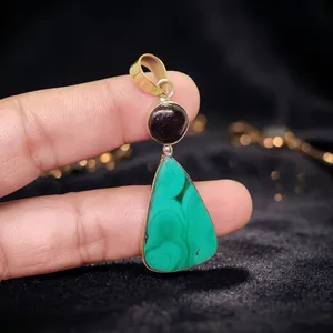 Colgante de Latón con Piedra de Malaquita al por Mayor, Colgante de Joyería con Piedra Verde - Product Image 4