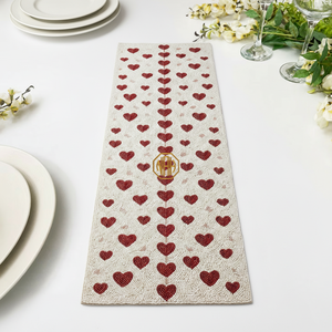 Ivory Beaded Modern Floral Embroidered <b>Table</b> <b>Runner</b> Shamrock Border Handmade Green Gold <b>Table</b> Linen Wholesale OEM ODM - Product Image 6