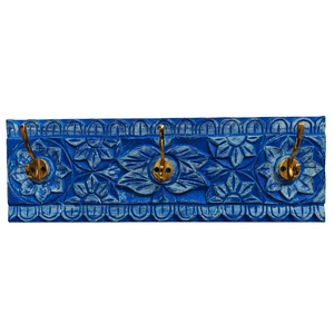 Smart Art Wood Carving Blue Washed Decorative Wood <b>Wall</b> <b>Key</b> <b>Hook</b> Modern Decor Hand Carve <b>Wall</b> Mounted <b>Key</b> Hanger Engineered Wood - Product Image 1