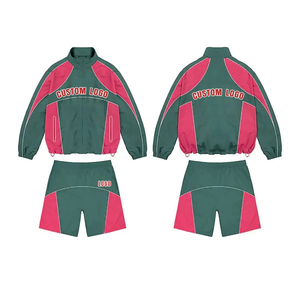 Men Winter Hooded Two Piece Custom Windbreaker Sports Shorts And Zip-Up Hoodie Tracksuit Sweat Suit Short Set - Product Image 4