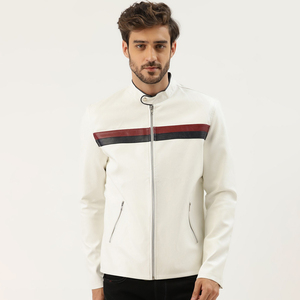Veste de moto unisexe en cuir véritable de qualité supérieure, épaisse et chauffante, style motard, col montant, fermeture éclair sur le devant, couleur unie, pour l'hiver - Product Image 1