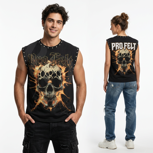 Whole Sale Custom Printed Solid Plain Color Sleeveless Tank Top Cotton Punk Rock Streetwear Summer Breathable Casual Fit T Shirt - Product Image 2