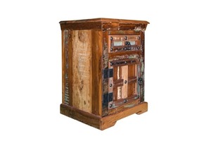 <b>Rustic</b> Wooden Nightstand With Single Drawer And Cabinet Door Handmade Antique Style Bedroom Furniture - Product Image 3