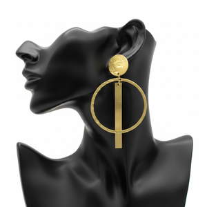 ต่างหูทองเหลืองดีไซน์หรูหรา – ต่างหูทรงกลมและทรงแท่งเคลือบทองด้านแบบตอกด้วยมือ เครื่องประดับเรขาคณิตสไตล์มินิมอลทันสมัย - Product Image 1