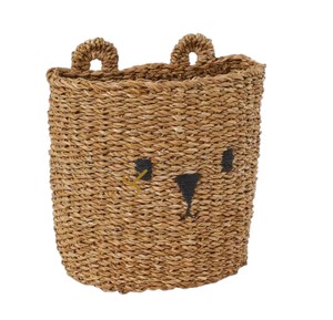 Handwoven Water Hyacinth Wall Hanging <b>Bear</b> Basket <b>Cute</b> Animal Toy Storage Pocket Organizer for Nursery Decor - Product Image 3