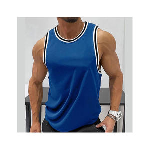 Wholesale Custom Logo Men Training Tank <b>Top</b> Athletic Ribbed <b>Vest</b> <b>Striped</b> Trim Sleeveless Gym Bodyshaping Fitness Wearables - Product Image 5