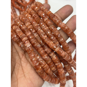 Perles de pierres précieuses de haute qualité pour la fabrication de bijoux, 17 pouces, pierre de soleil rouge naturelle, facettées, forme de pneu Heishi, taille 7-8 mm - Product Image 1