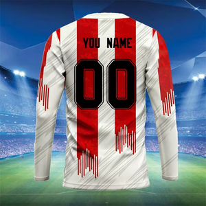 Service OEM, T-shirt à manches longues rayé en sublimation, motif rouge et blanc, sportif, col rond, tricoté en polyester, coupe régulière - Product Image 3