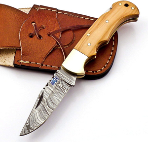 Damascus Handmade Pocket <b>Knife</b> for Men Folding <b>Knife</b> with Back Lock & <b>Sharpening</b> Rod Pocket <b>Knife</b> for Camping Wooden Handle - Product Image 3