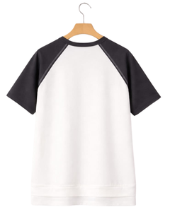 Women White Black Raglan Sleeve Henley T Shirt Cotton Blend Short Sleeve Casual Summer <b>Top</b> Comfortable Lightweight Tee Wear - Product Image 2