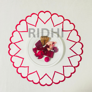 Luxury Red & White Embroidered Linen Placemats Heart Design Reusable Table <b>Mats</b> for Hotels Weddings & Restaurant Bulk Supply - Product Image 6