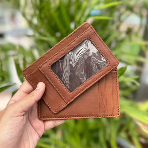 Porte-cartes en cuir véritable marron pleine fleur minimaliste personnalisé vintage portefeuille RFID en cuir mince avec poche avant pour hommes - Product Image 3