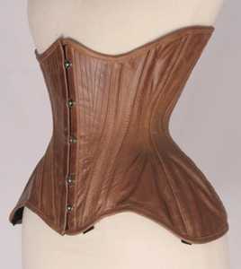 Corsé de cuero marrón para mujer, control firme de cintura bajo el busto, con cierre de gancho y ojo, talla adulta, doble varillaje de acero. - Product Image 2