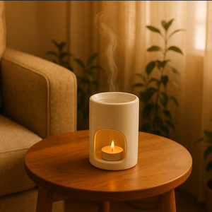 Bruciatore di Oli Essenziali in Ceramica Minimalista Moderno, Diffusore di Fragranze Cilindrico, Scaldacera in Porcellana per Aromaterapia e Arredamento Casa - Product Image 5