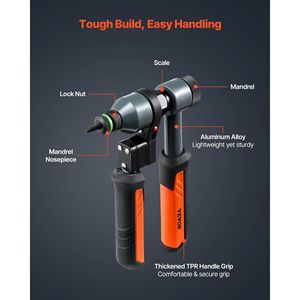 9-Inch Ratchet Rivnut Tool Kit with 10 Mandrels and 100 <b>Nuts</b> Metric SAE M5 M6 M8 M10 M12 Sizes for <b>Rivets</b> - Product Image 3