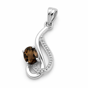 Pendentif tendance en argent sterling plaqué rhodium avec quartz fumé ovale – Fait main, cadeau minimaliste POUR ELLE - Product Image 1