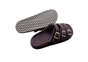 Brown Suede Slip on Platform Sandals with Buckle Open Toe Soft EVA Outsole Summer Wear - Product Image 6
