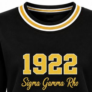 Black Sigma Gamma Rho Women Crewneck Sweater 1922 Gold Embroidery <b>White</b> Gold Striped Collar Custom Greek Sorority Knitwear - Product Image 5