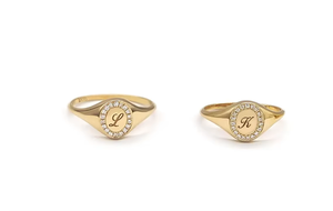 แหวนตราประทับสลักอักษรย่อเพชร VVS1 สี E ทองคำแท้ 14K เพชรเลี้ยงในห้องปฏิบัติการ แหวนอักษรย่อส่วนตัว แหวนสำหรับทุกเพศ ของขวัญ - Product Image 5