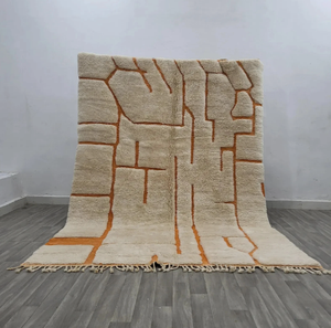 Alfombra marroquí anudada a mano de lana blanca y amarilla con flecos geométricos, antideslizante, ecológica, para sala de estar, habitación infantil, oficina, hotel - Product Image 3