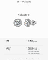 Anting-anting Stud Moissanite Halo Cluster Bunga Perak Sterling 925 Warna D VVS1 Hipoalergenik Hadiah Natal untuk Wanita dan Gadis