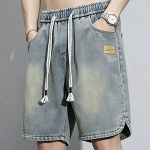 Shorts décontractés pour hommes, coupe ample, longueur genou, couleur unie, qualité supérieure, effet vintage délavé, avec cordon de serrage, taille élastique, infroissable - Product Image 1