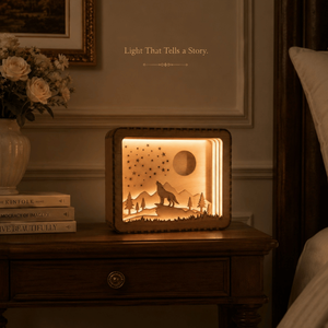 Premium Wooden Wolf LED Night Light Lamp | Laser Cut 3D Shadow Box <b>Table</b> Lamp for Bedroom Living Room Office Home Decoration - Product Image 3